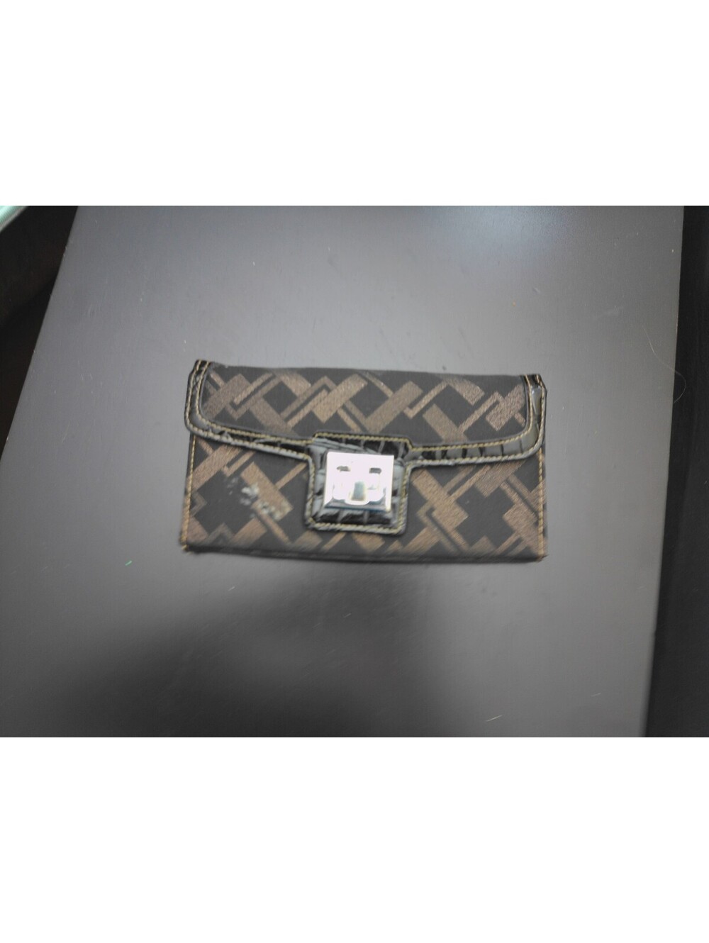 Womens Clutch Wallet Black Brown Geometric Print Faux‎ Croc Trim Y2K Inspired